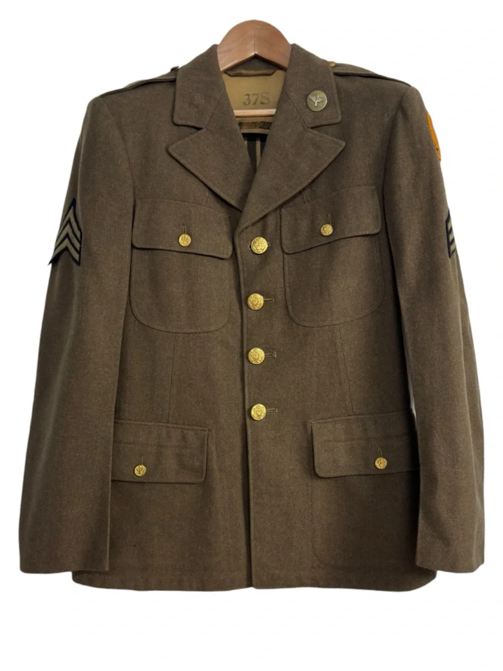 Vintage WWII US Army Air Forces Service Jacket OD Wool 37S 3rd AF Sgt Cadet Pin